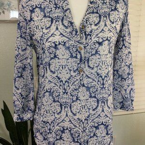 Blouse 3/4 Sleeve Floral Denim Color